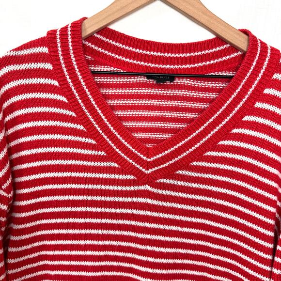 TALBOTS Linen Blend Sweater Women M Stripe V-neck Nautical Preppy Coastal Summer - Picture 2 of 9